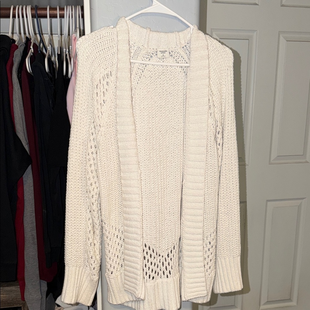 Abercrombie & Fitch Cream Open-Front Knit Cardigan